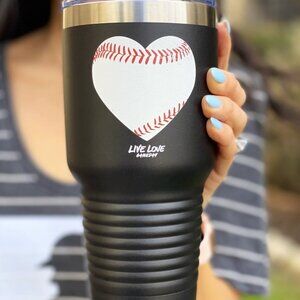 Live Love GameDay Jet black 32 oz baseball heart tumbler NWT